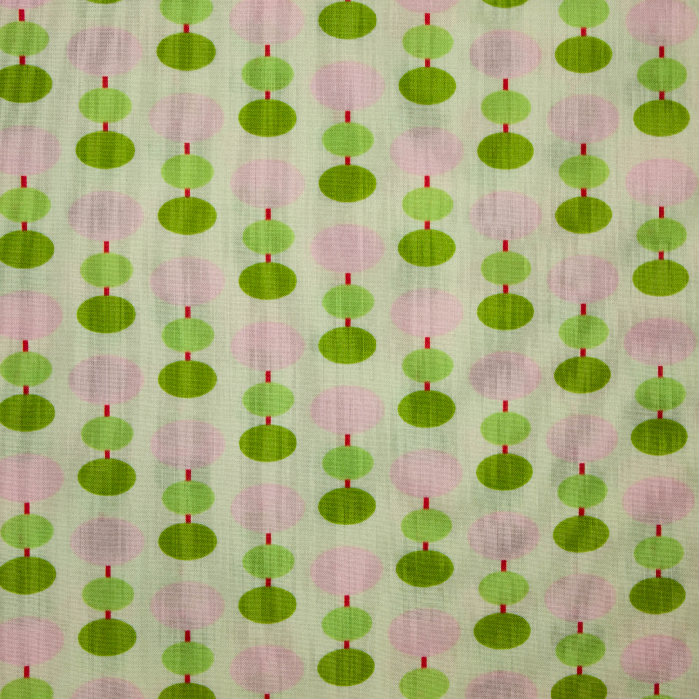 Katoen groen met licht roze en groene bollen